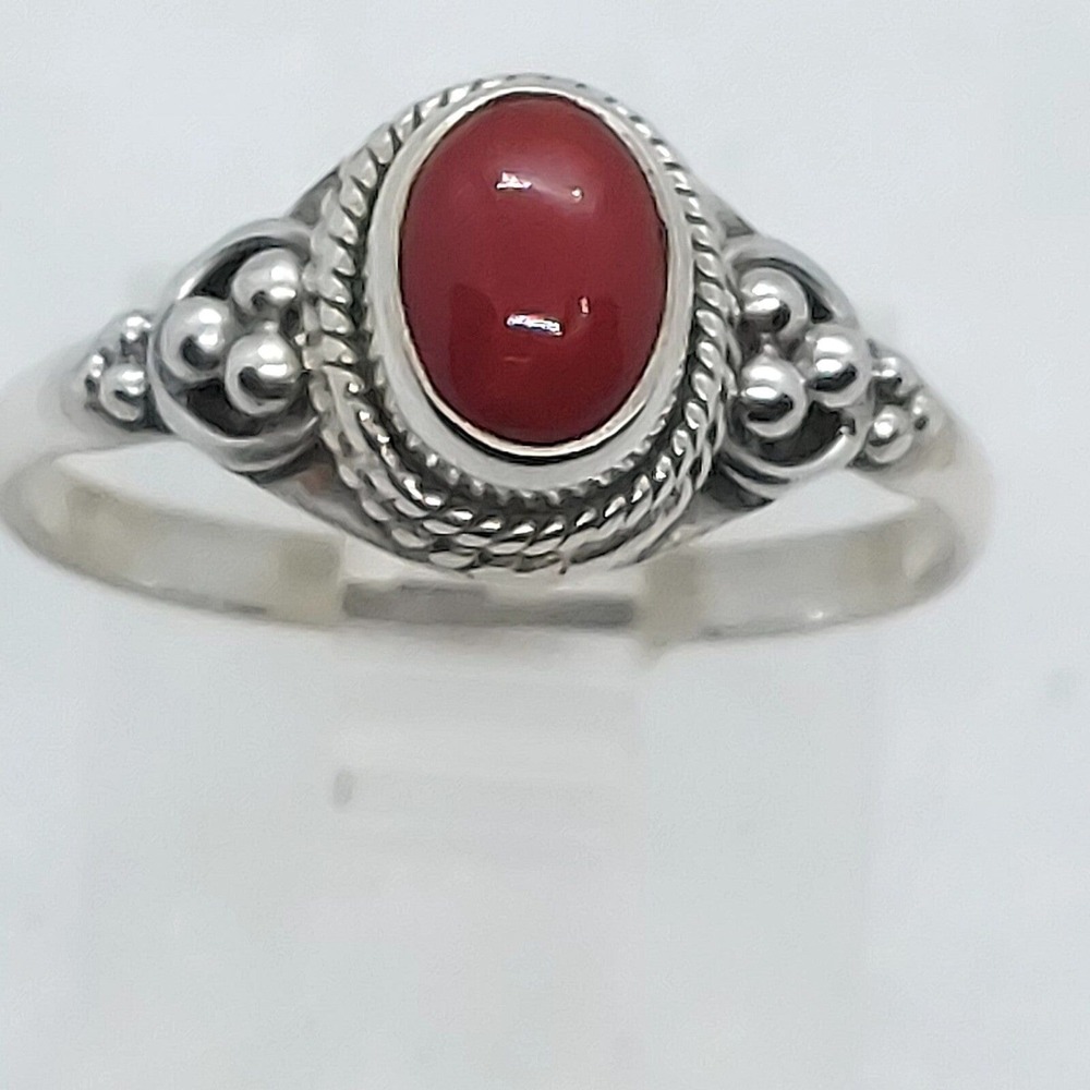 Coral Sterling Ring Size 8